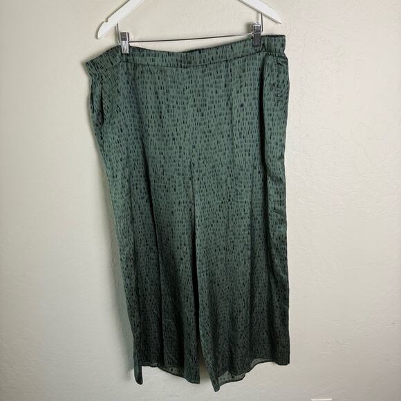 Eileen Fisher Green Nori Silk Dash Print Cropped Wide Leg Pant XL S9KWA-P3236P - Picture 2 of 16